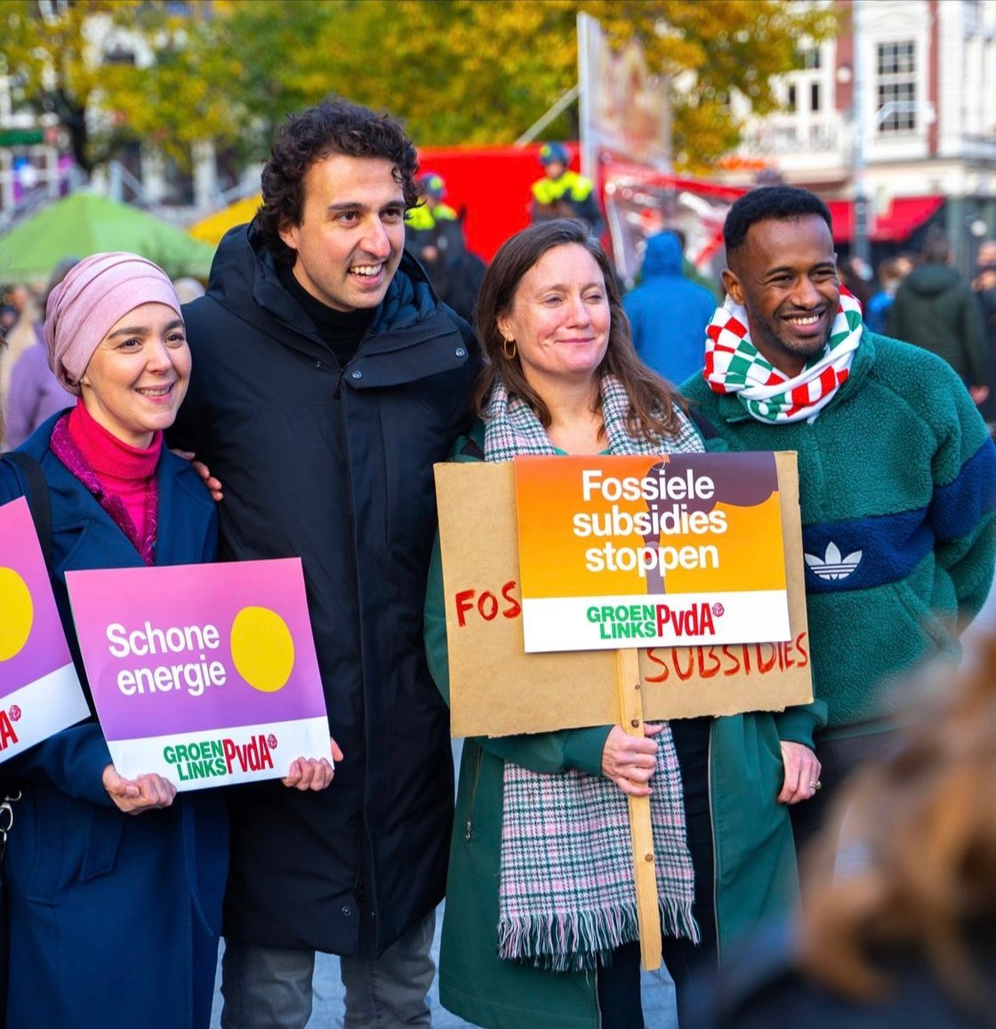 Esmah Lahlah, Jesse Klaver, Suzanne Kröger and Habtamu de Hoop at the climate march. Image source: X